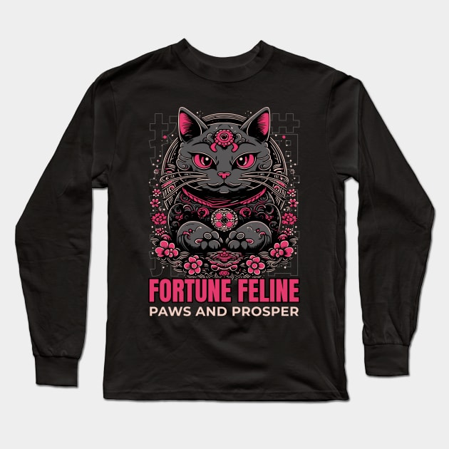 Fortune Feline: Paws and Prosper Long Sleeve T-Shirt by KittyKanvas Creations